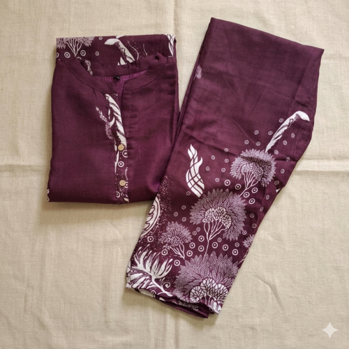 Wine Essence Cotton Co-Ord Set for Women – Stylish Indo-Western Workwear Set - Image 2
